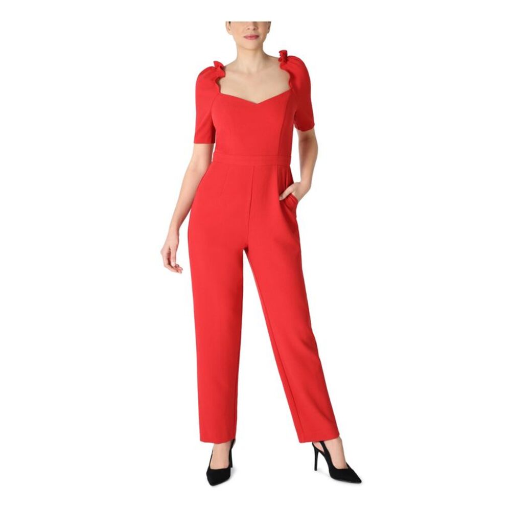 JULIA JORDAN Womens Red Short Sleeve Evening Straight leg Jumpsuit 16